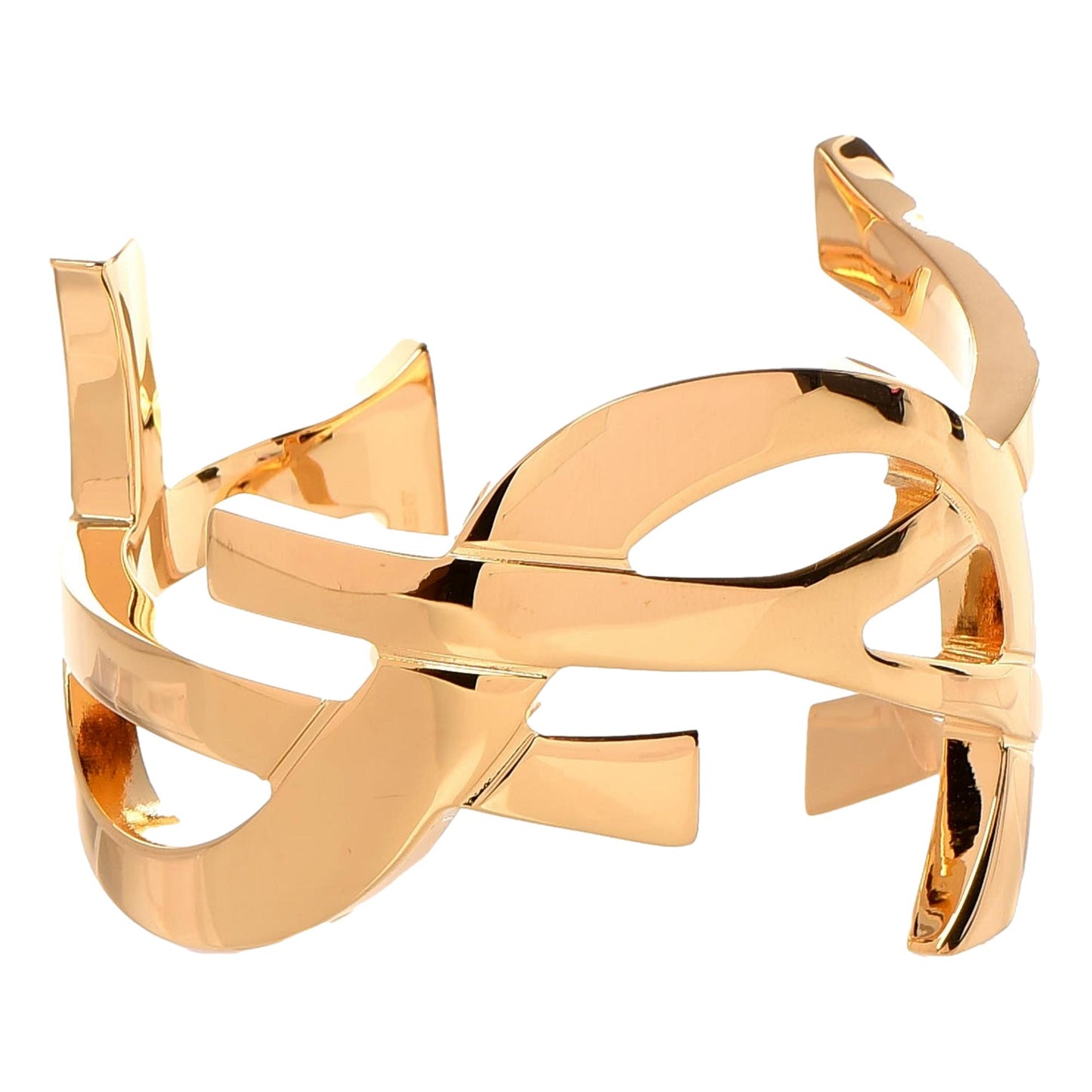 Saint Laurent Cassandre YSL Monogram Gold Brass Cuff Bracelet