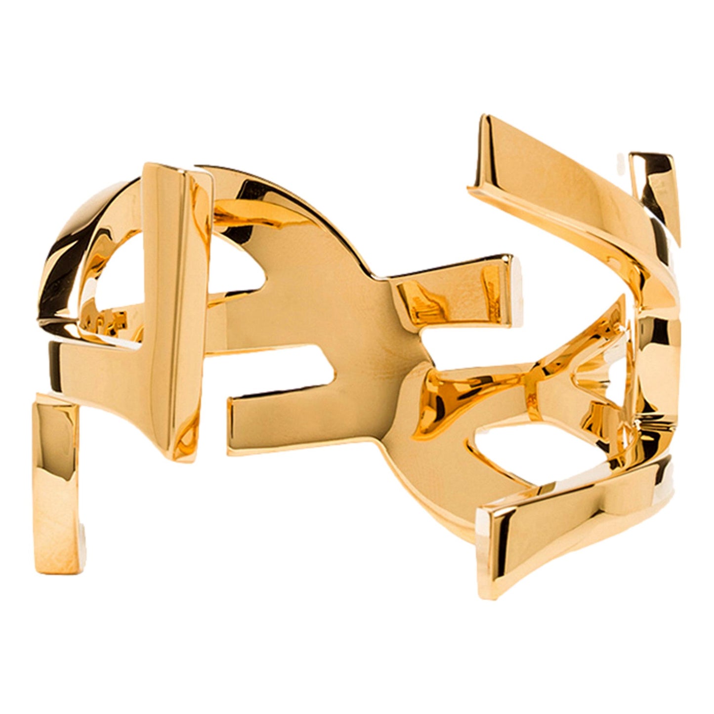 Saint Laurent Cassandre YSL Monogram Gold Brass Cuff Bracelet