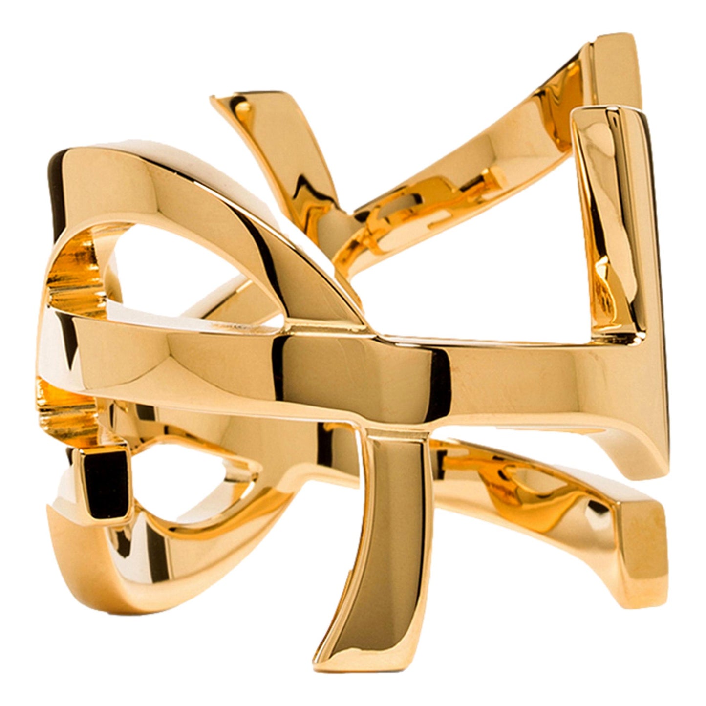 Saint Laurent Cassandre YSL Monogram Gold Brass Cuff Bracelet