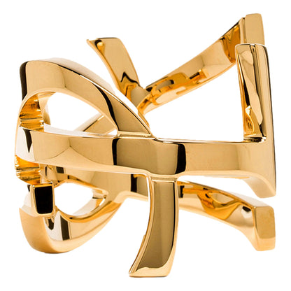 Saint Laurent Cassandre YSL Monogram Gold Brass Cuff Bracelet