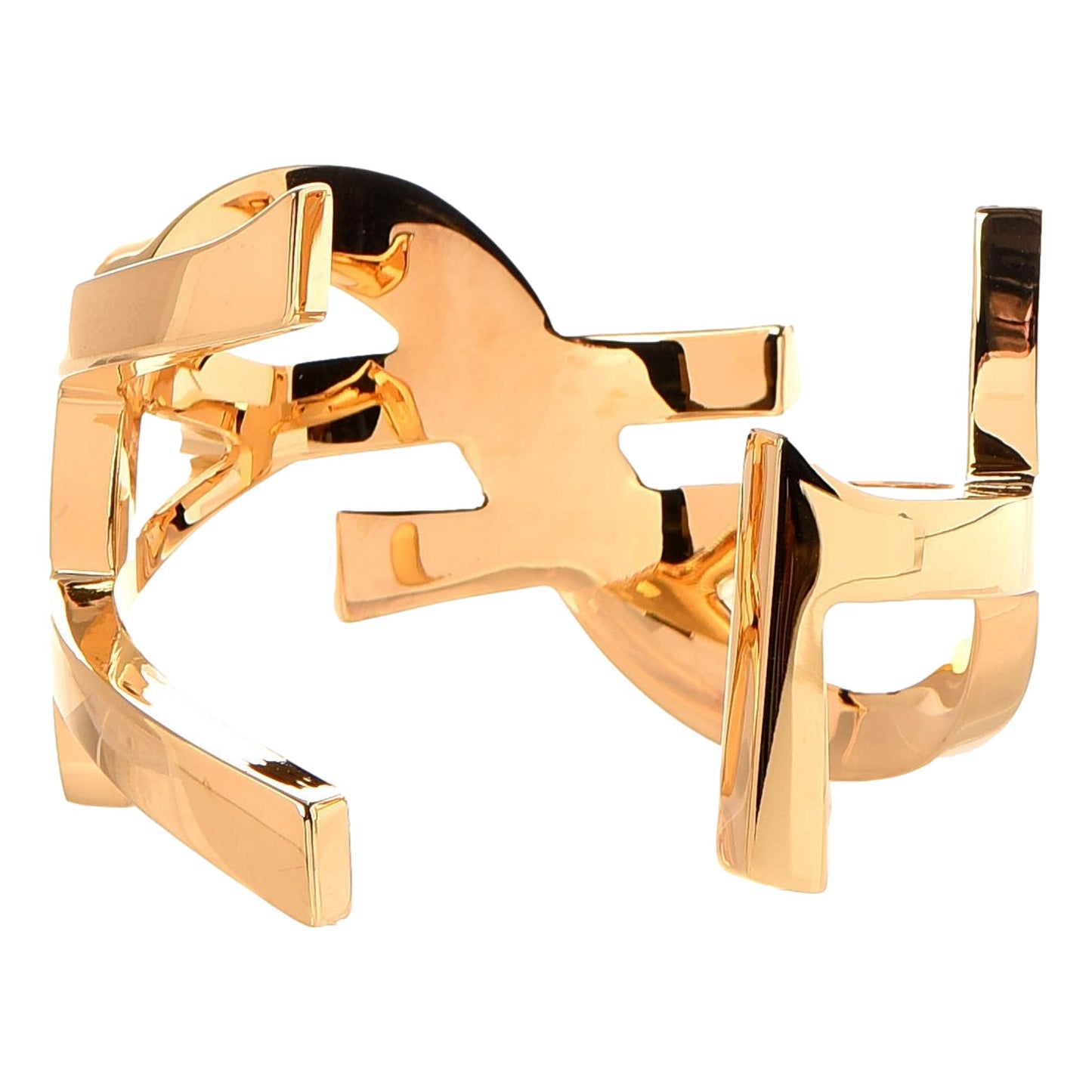 Saint Laurent Cassandre YSL Monogram Gold Brass Cuff Bracelet