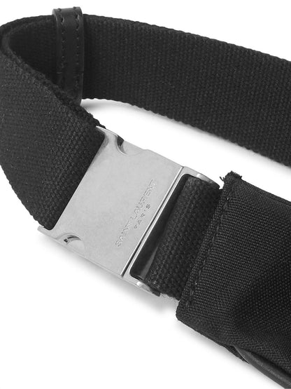 Saint Laurent City Unisex Belt Bag Black Canvas Leather Trim 505973