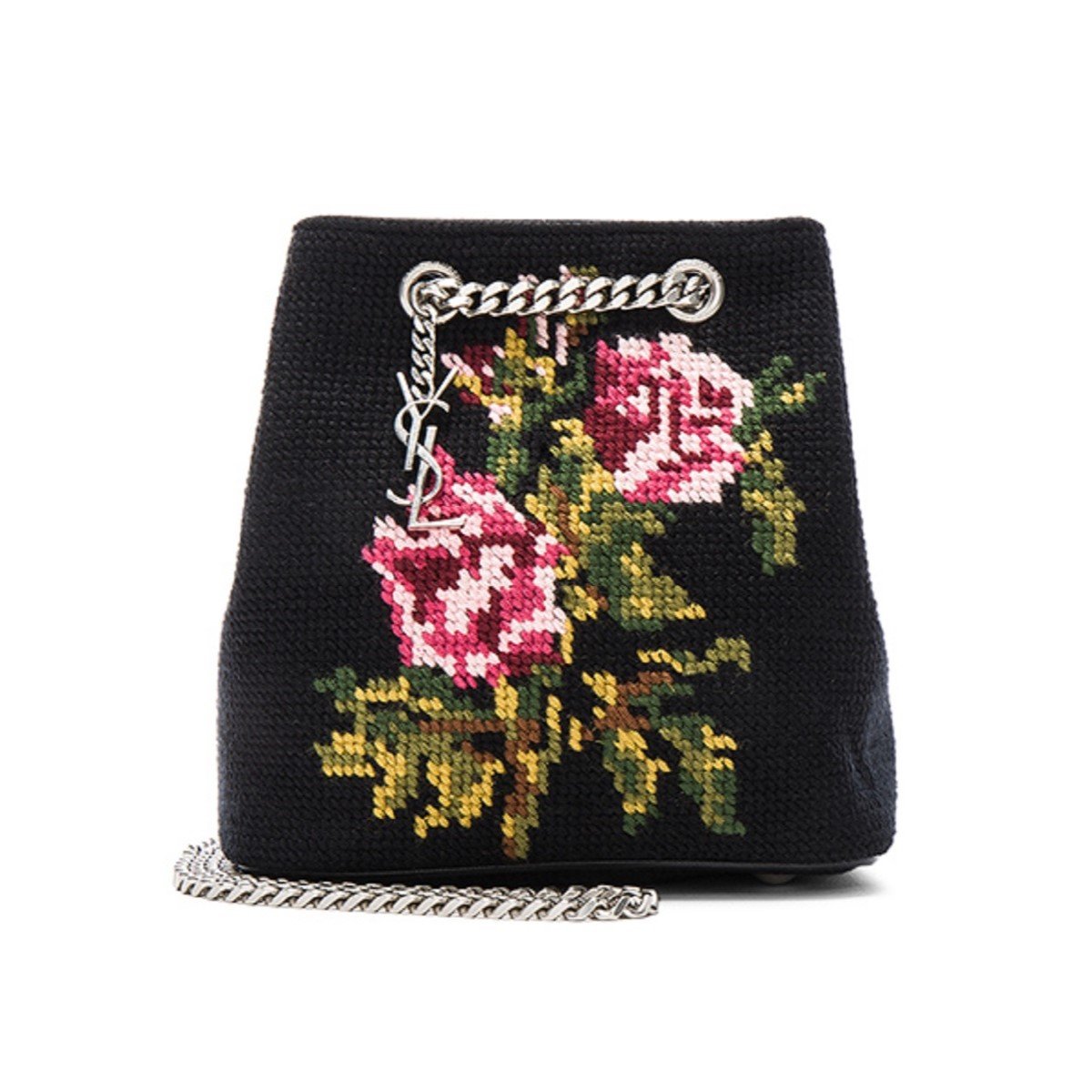 Saint Laurent Emmanuelle Bucket Bag Grunge Rose Needlepoint 425068