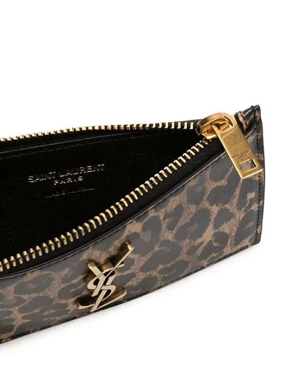 Saint Laurent Fragments Monogram Leopard Leather Wallet 611558