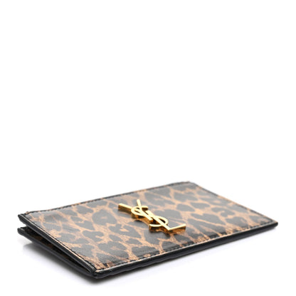 Saint Laurent Fragments Monogram Leopard Leather Wallet 611558