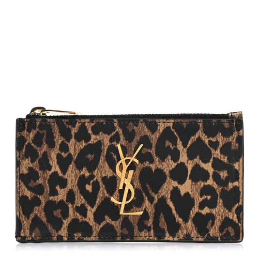 Saint Laurent Fragments Monogram Leopard Leather Wallet 611558