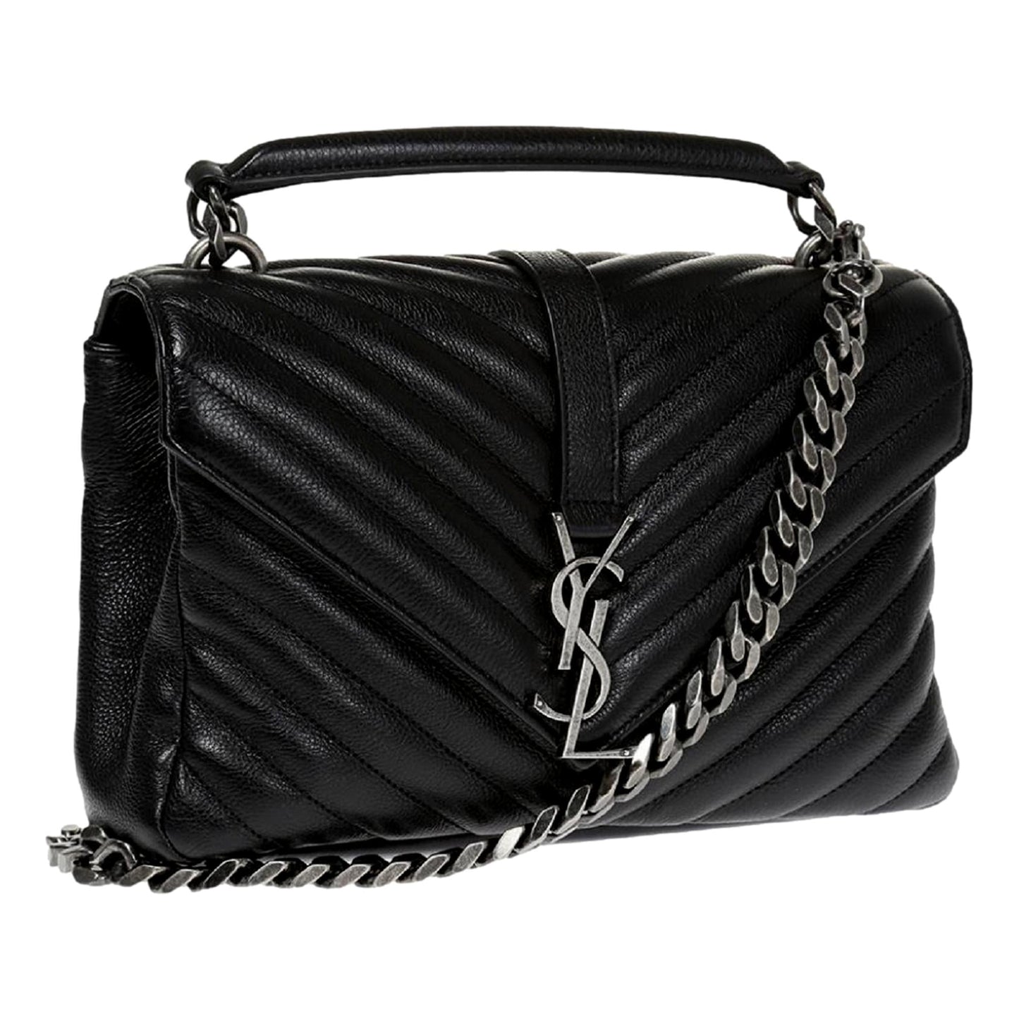 Saint Laurent Grain de Poudre Y Quilted Monogram Small Loulou Chain Satchel Black