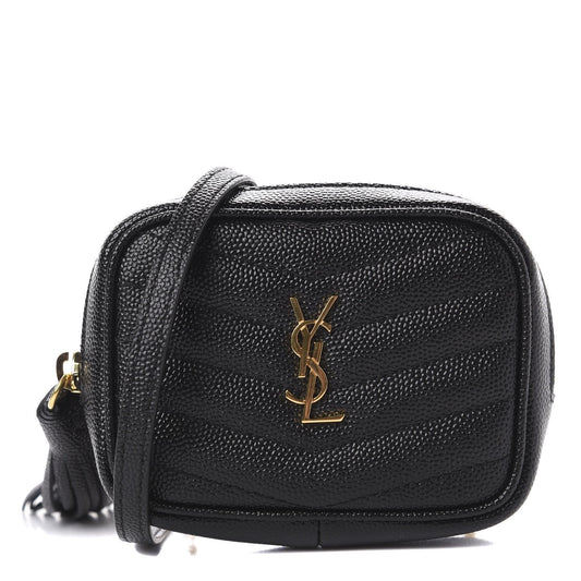 Saint Laurent Grain De Poudre Matelasse Monogram Baby Lou Camera Bag Black 635088
