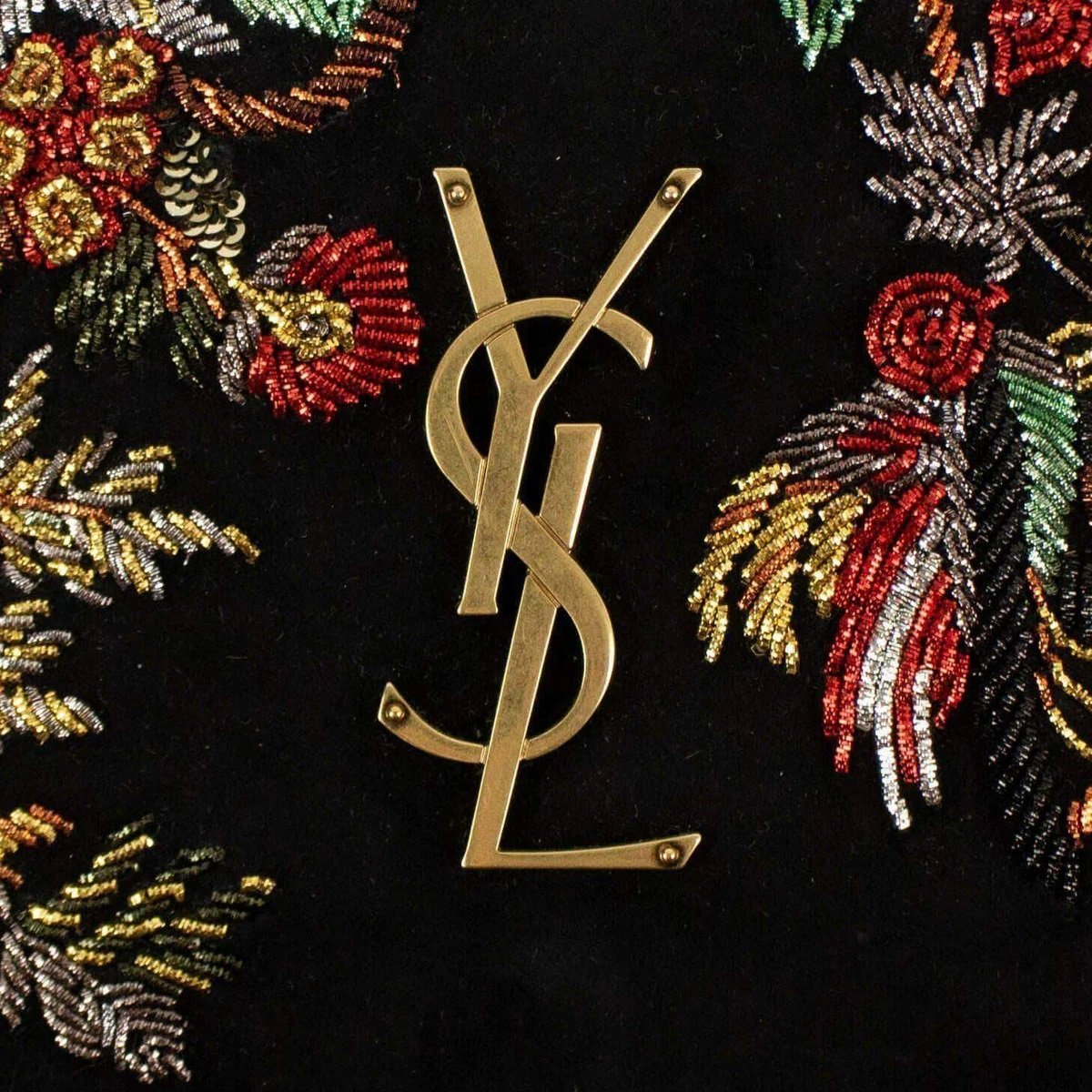 Saint Laurent Kate Black Suede Monogramme Embroidered Parrots 471286