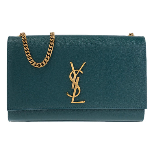 Saint Laurent Kate Teal Grain de Poudre Leather Medium Crossbody Clutch Bag