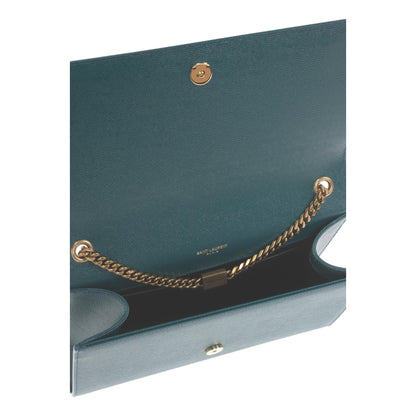 Saint Laurent Kate Teal Grain de Poudre Leather Medium Crossbody Clutch Bag