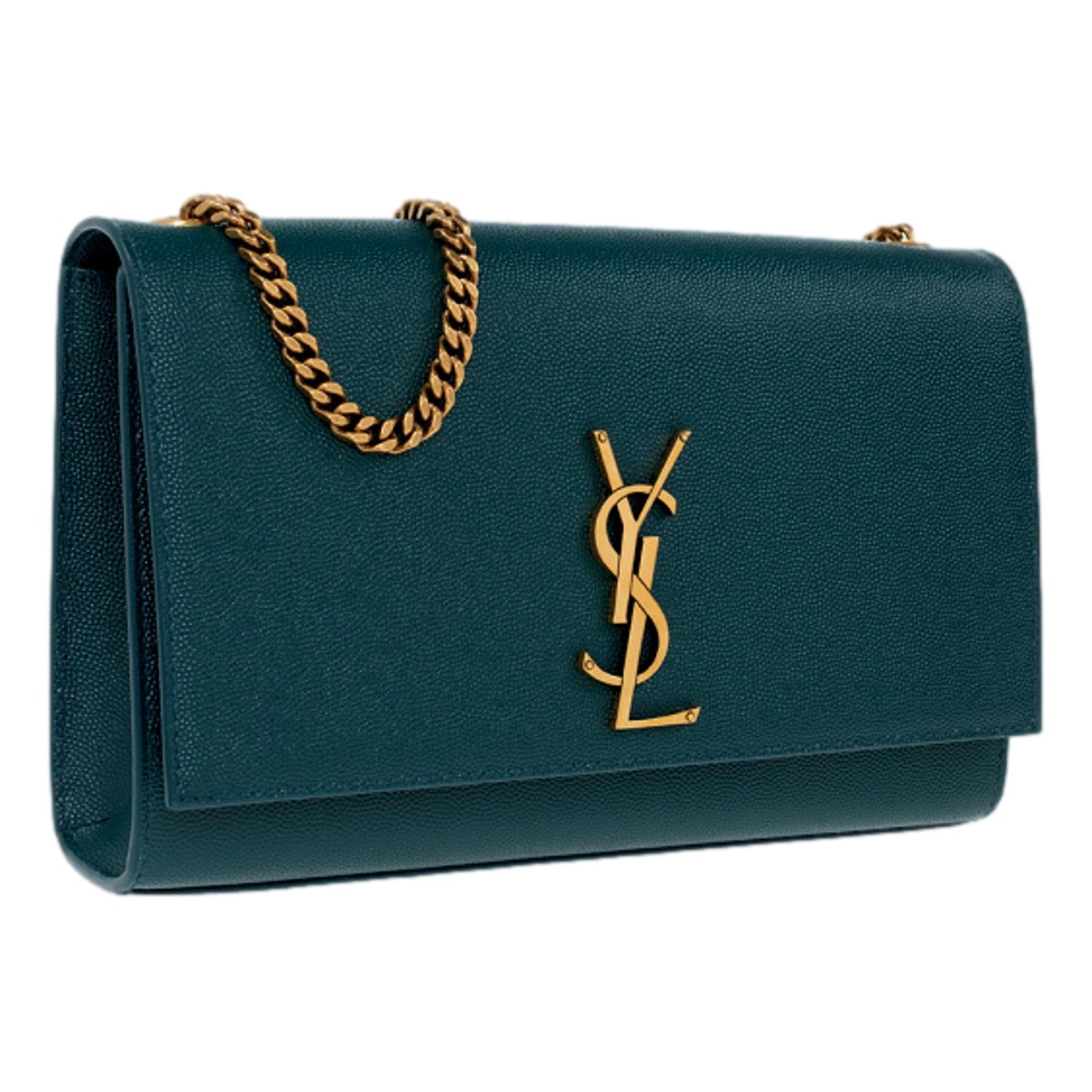 Saint Laurent Kate Teal Grain de Poudre Leather Medium Crossbody Clutch Bag