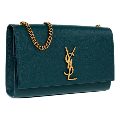 Saint Laurent Kate Teal Grain de Poudre Leather Medium Crossbody Clutch Bag