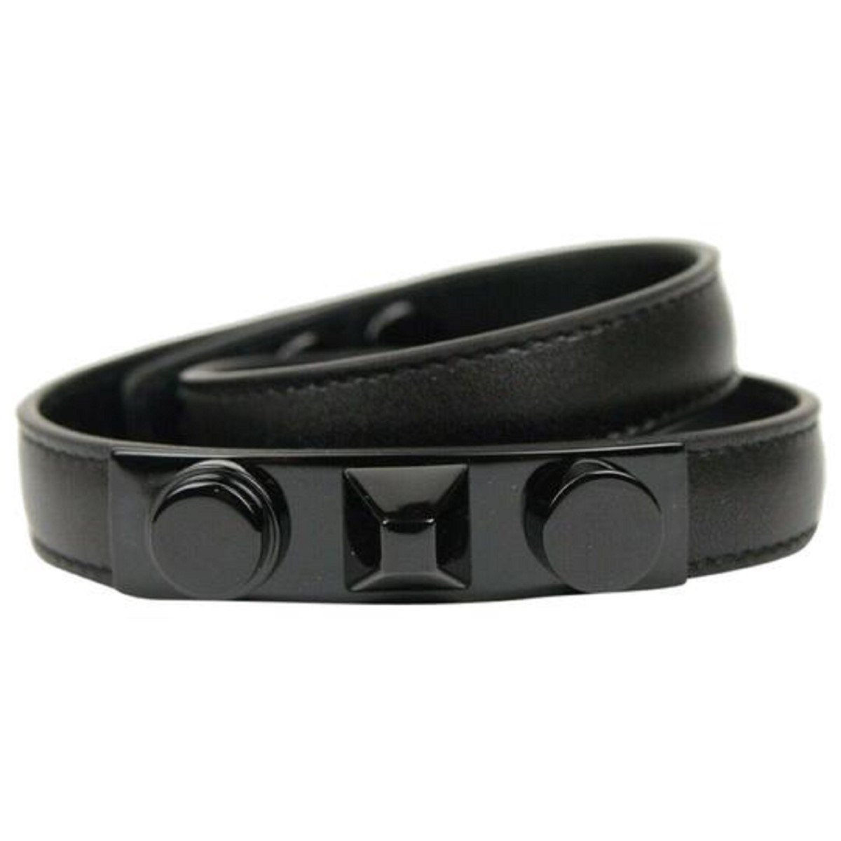 Saint Laurent Le Trois Clous Double Wrap Black Leather Stud Bracelet