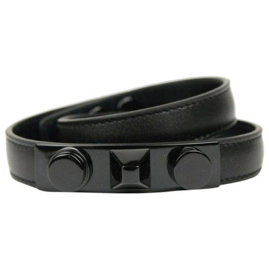 Saint Laurent Le Trois Clous Double Wrap Black Leather Stud Bracelet