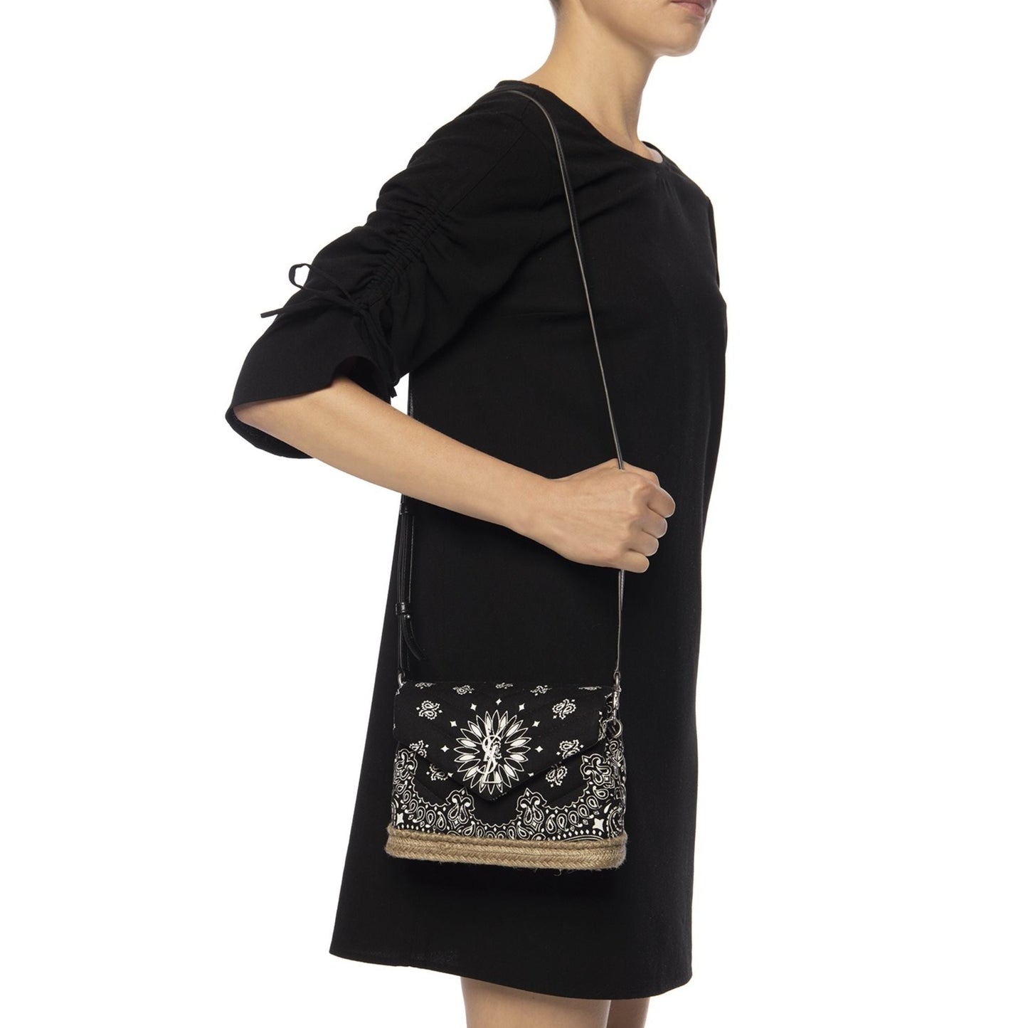 Saint Laurent Loulou Black Paisley Quilted Small Cross Body Bag