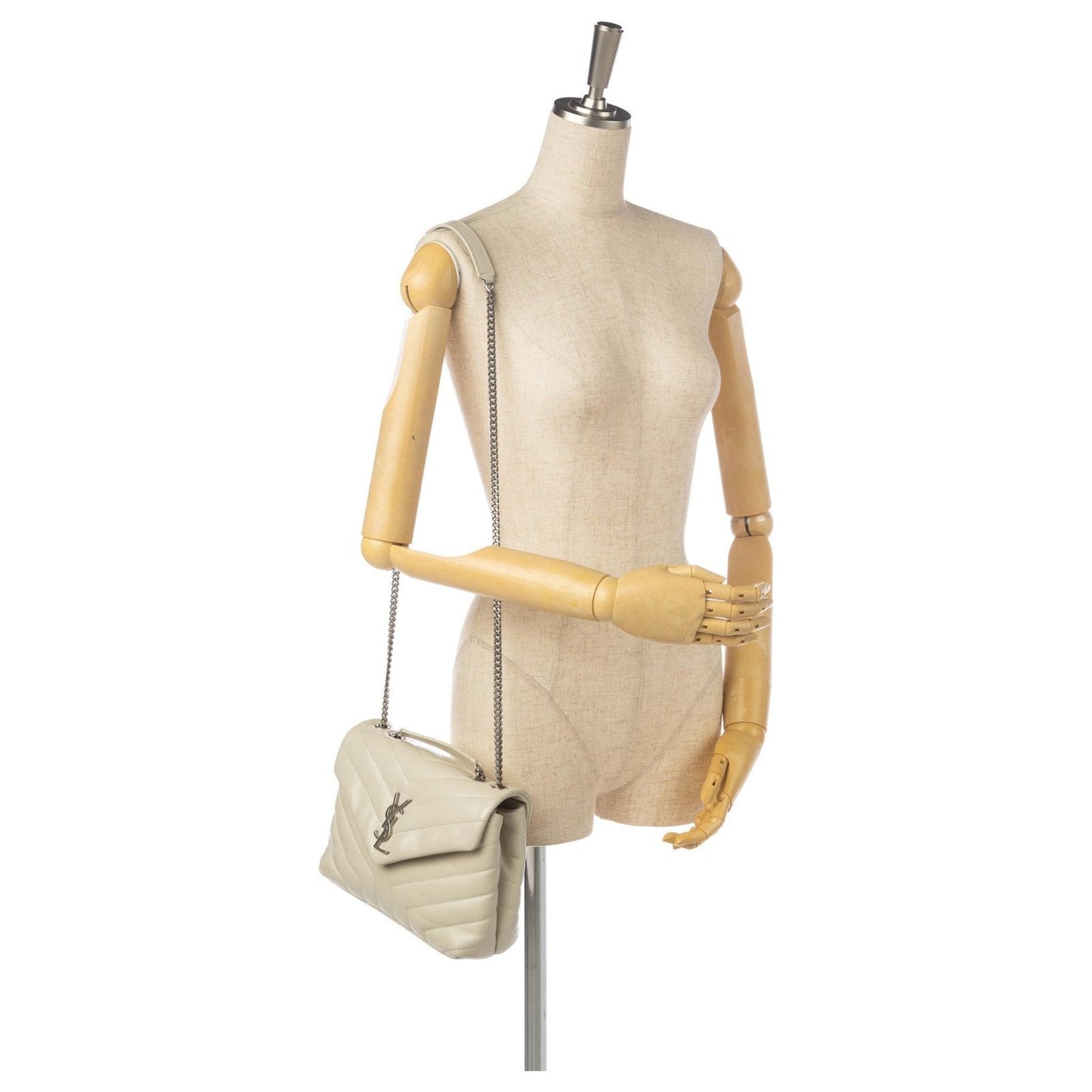 Saint Laurent Loulou Ivory Leather Matelasse Medium Shoulder Bag 458716
