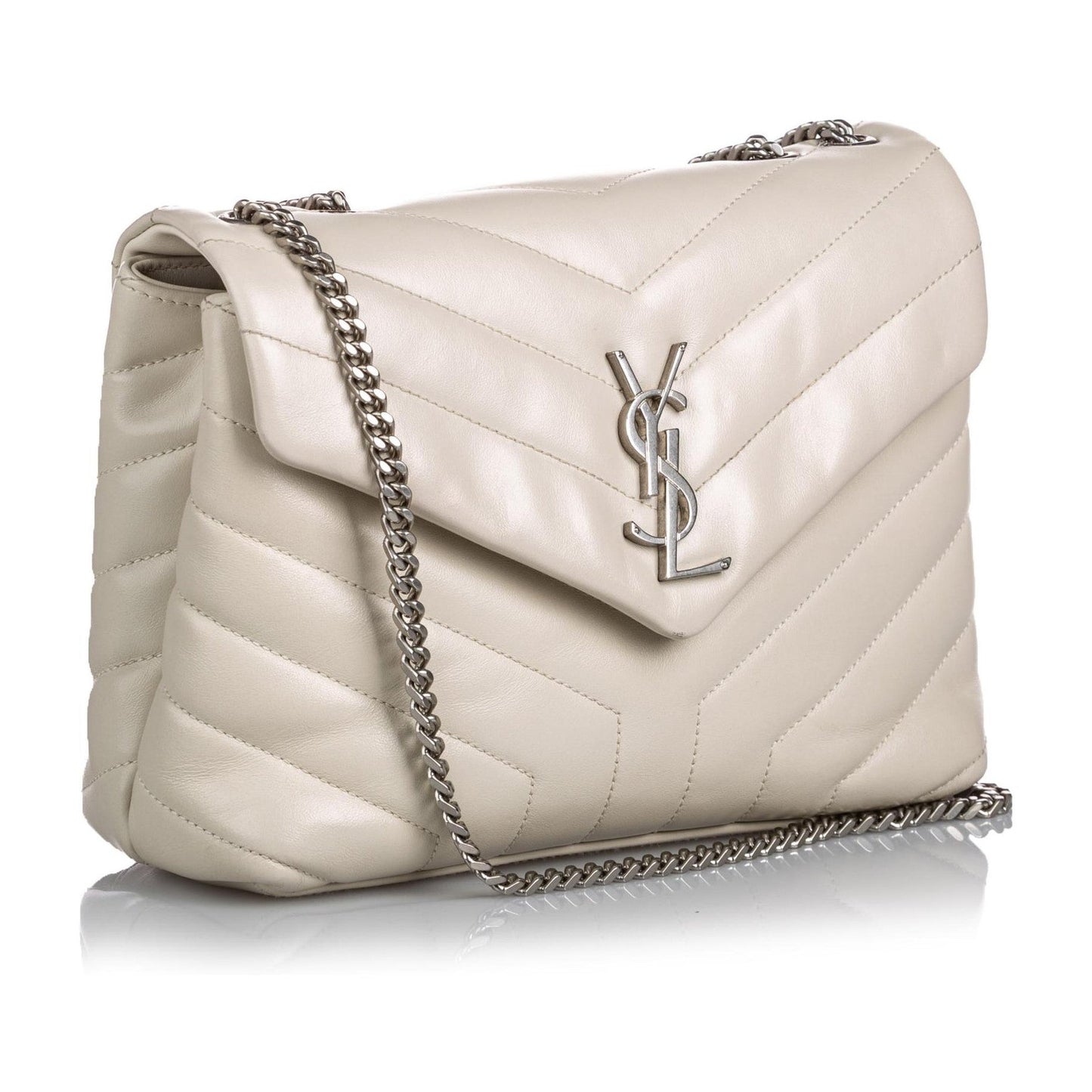 Saint Laurent Loulou Ivory Leather Matelasse Medium Shoulder Bag 458716