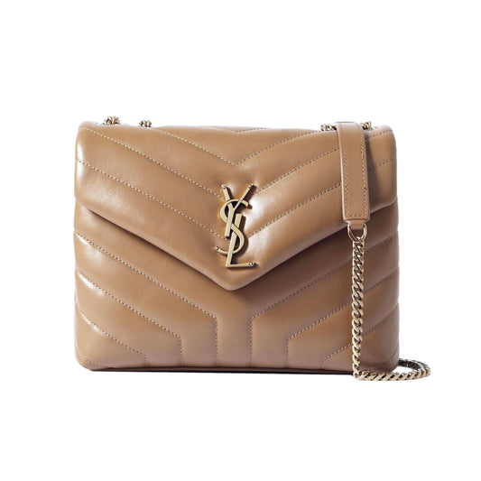 Saint Laurent Loulou Monogram Tan Quilted Leather Small Shoulder Bag