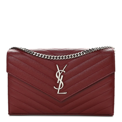 Saint Laurent Monogram Chain Wallet Grain de Poudre Leather Red Bag 377828