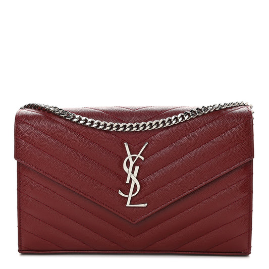 Saint Laurent Monogram Chain Wallet Grain de Poudre Leather Red Bag 377828
