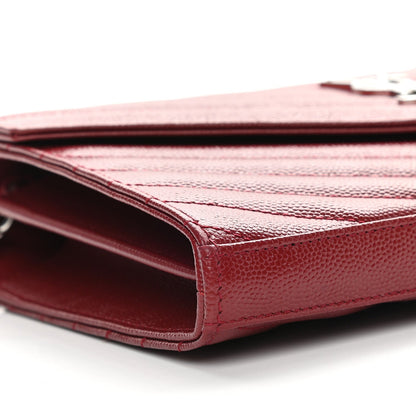 Saint Laurent Monogram Chain Wallet Grain de Poudre Leather Red Bag 377828