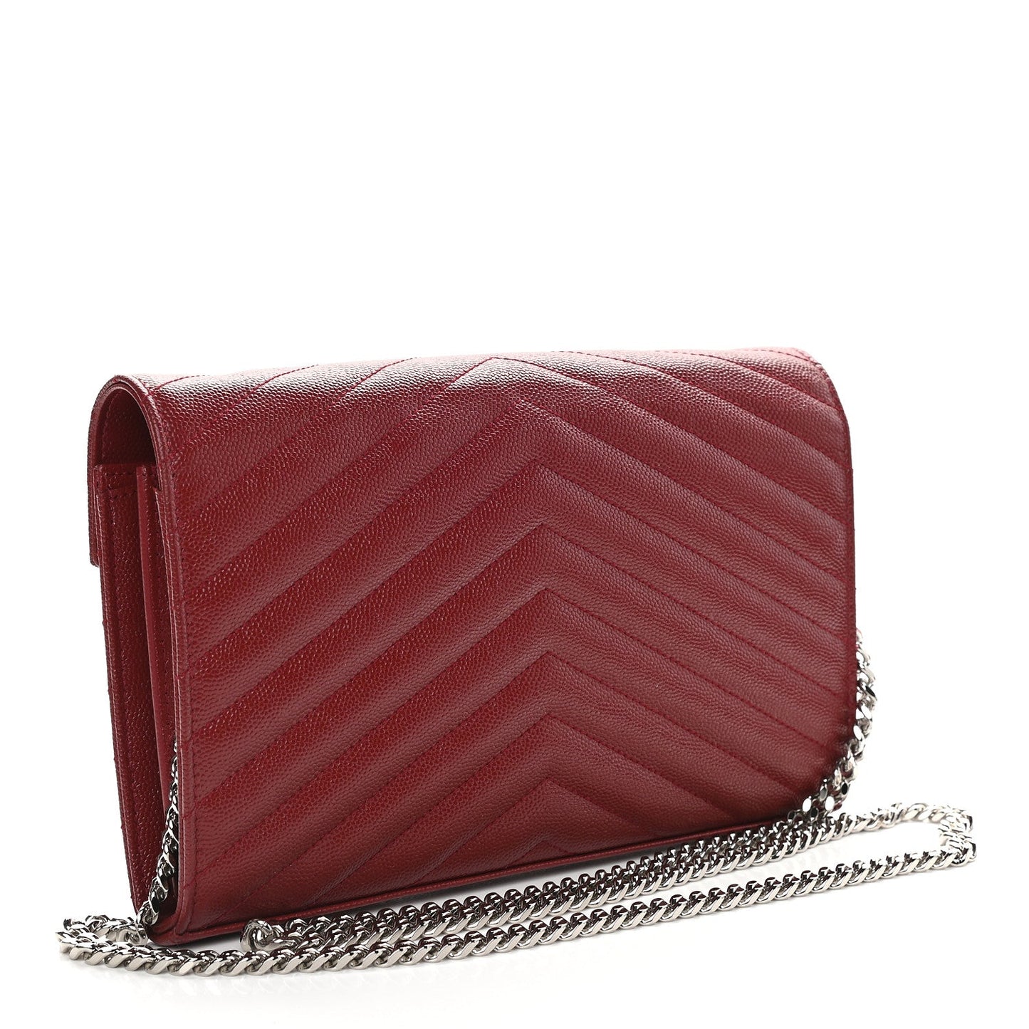 Saint Laurent Monogram Chain Wallet Grain de Poudre Leather Red Bag 377828