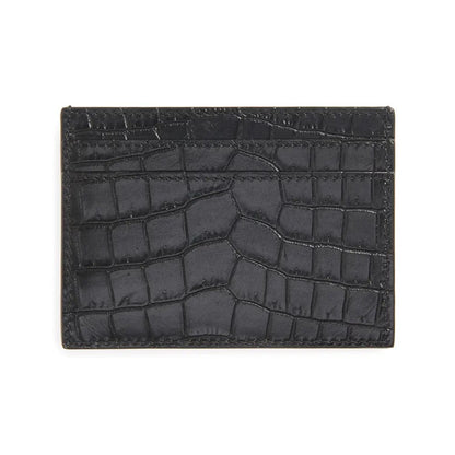 Saint Laurent Monogram Croc Embossed Leather Card Case Wallet