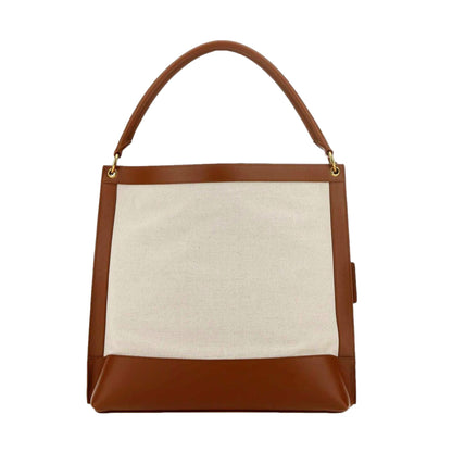 Saint Laurent Monogram Tag Canvas and Brown Leather Trim Hobo Bag