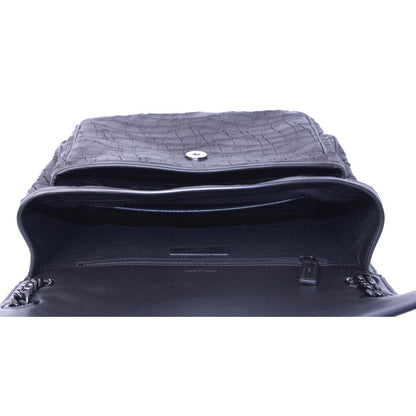 Saint Laurent Niki Medium Crocodile Embossed Leather Black Satchel Bag 498894