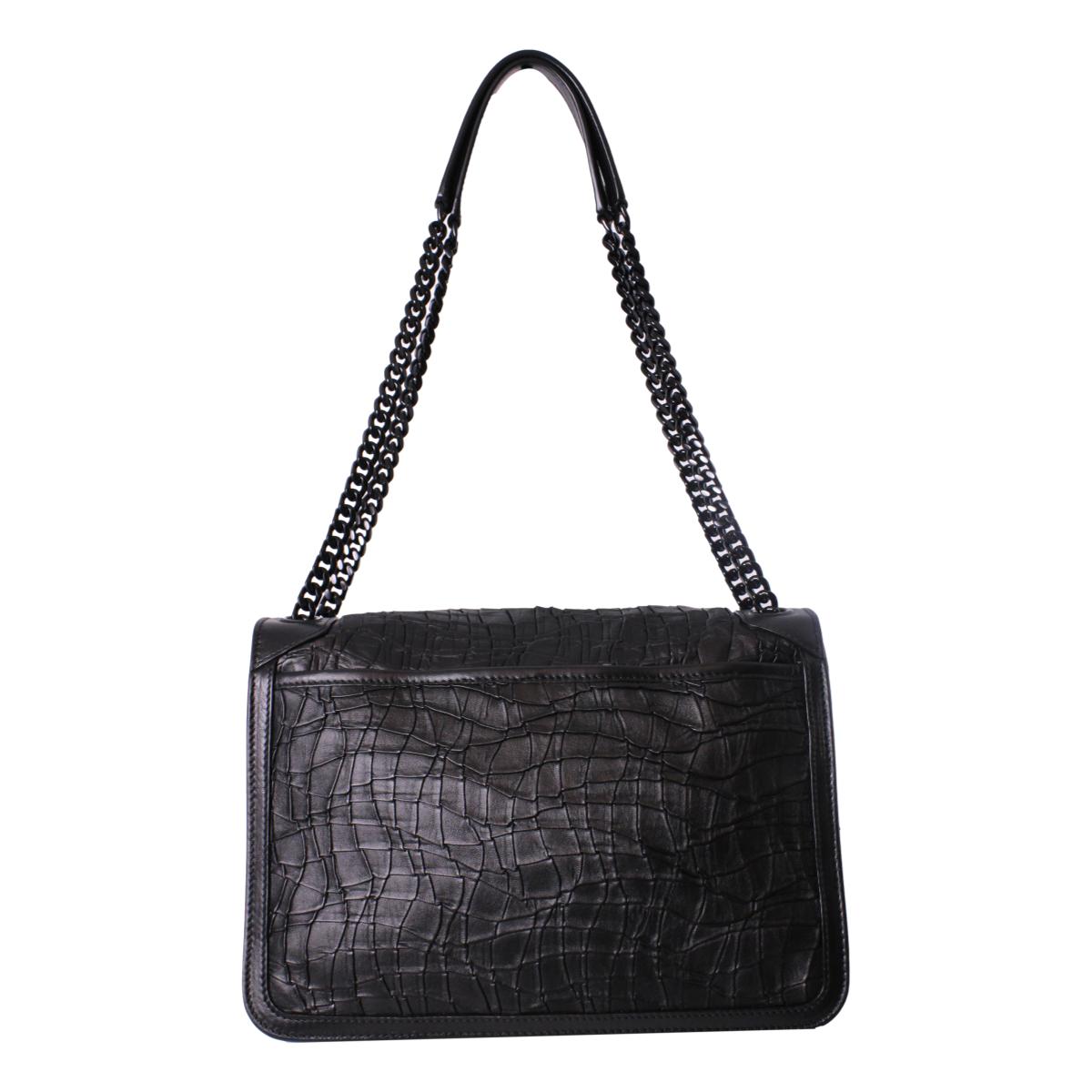 Saint Laurent Niki Medium Crocodile Embossed Leather Black Satchel Bag 498894