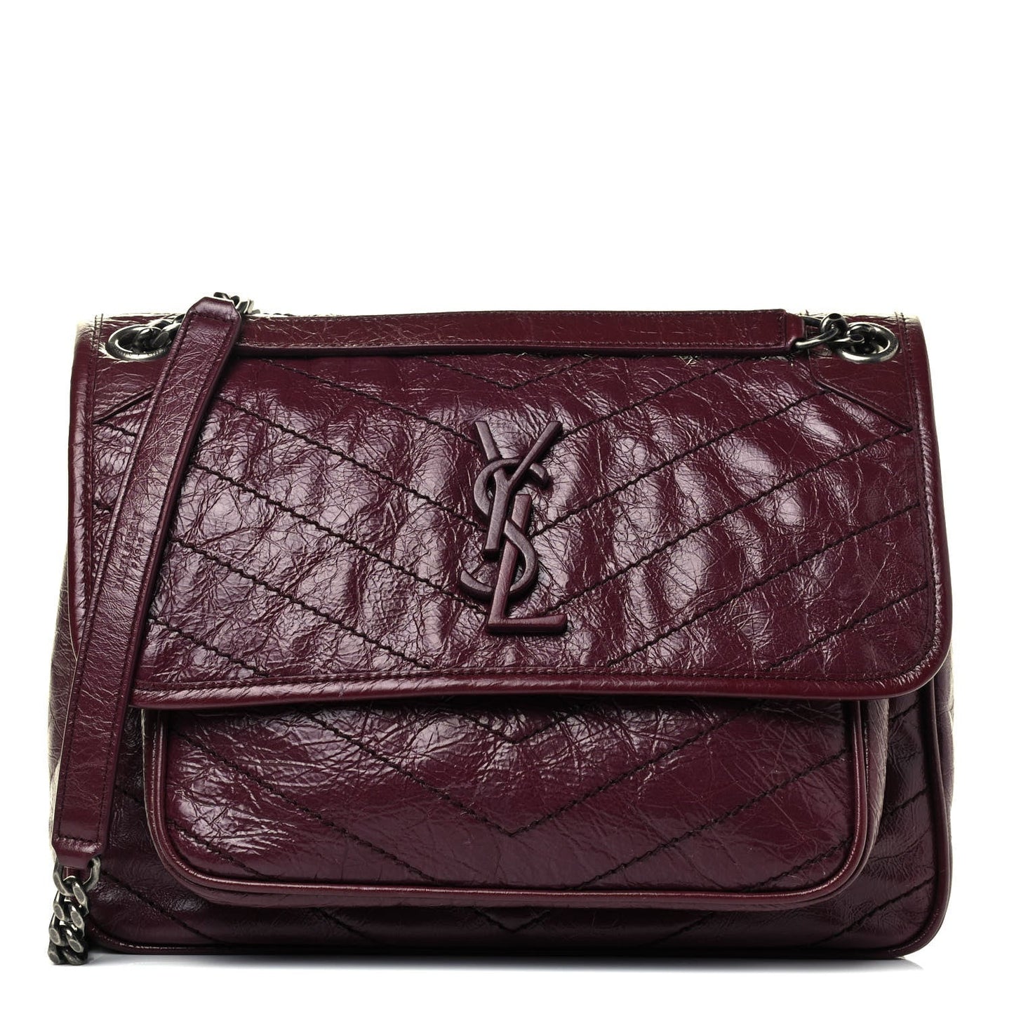 Saint Laurent Niki Medium Matelasse Leather Burgundy Satchel Bag 498894