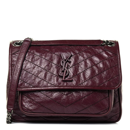 Saint Laurent Niki Medium Matelasse Leather Burgundy Satchel Bag 498894