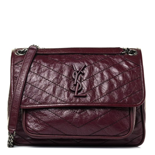Saint Laurent Niki Medium Matelasse Leather Burgundy Satchel Bag 498894