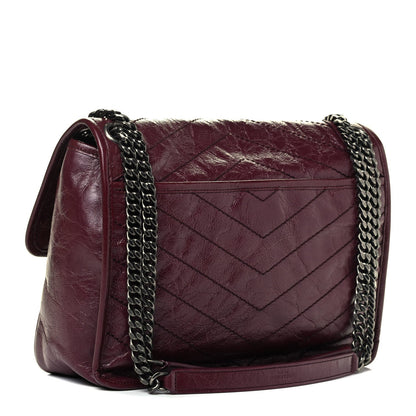 Saint Laurent Niki Medium Matelasse Leather Burgundy Satchel Bag 498894