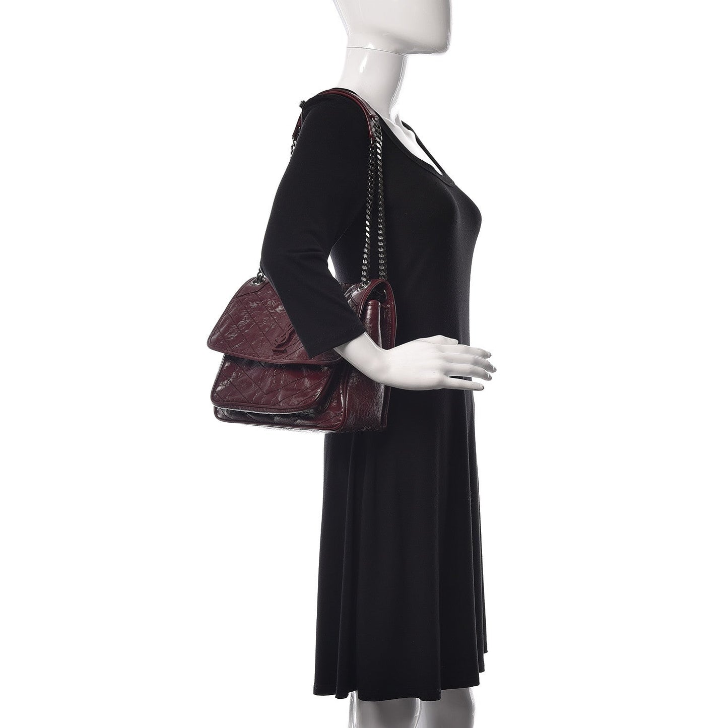 Saint Laurent Niki Medium Matelasse Leather Burgundy Satchel Bag 498894