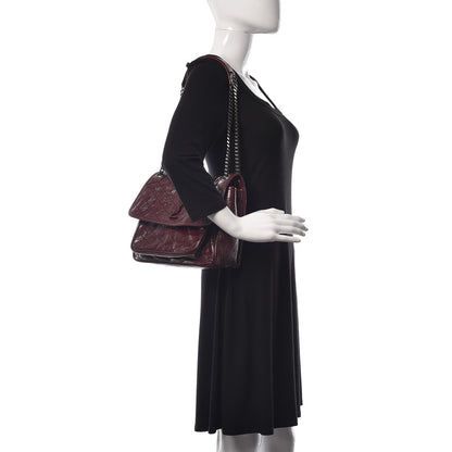 Saint Laurent Niki Medium Matelasse Leather Burgundy Satchel Bag 498894