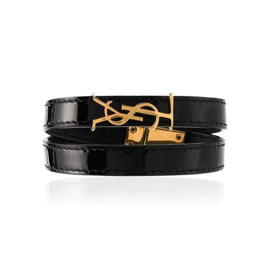 Saint Laurent Opyum Black Patent Leather Double Wrap Bracelet