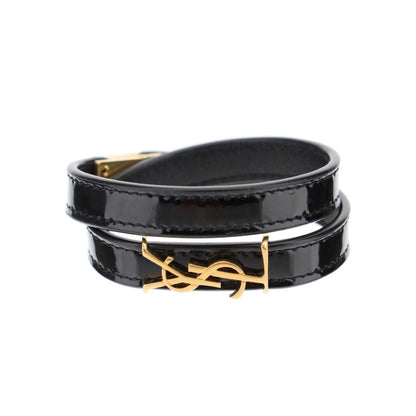 Saint Laurent Opyum Black Patent Leather Double Wrap Bracelet