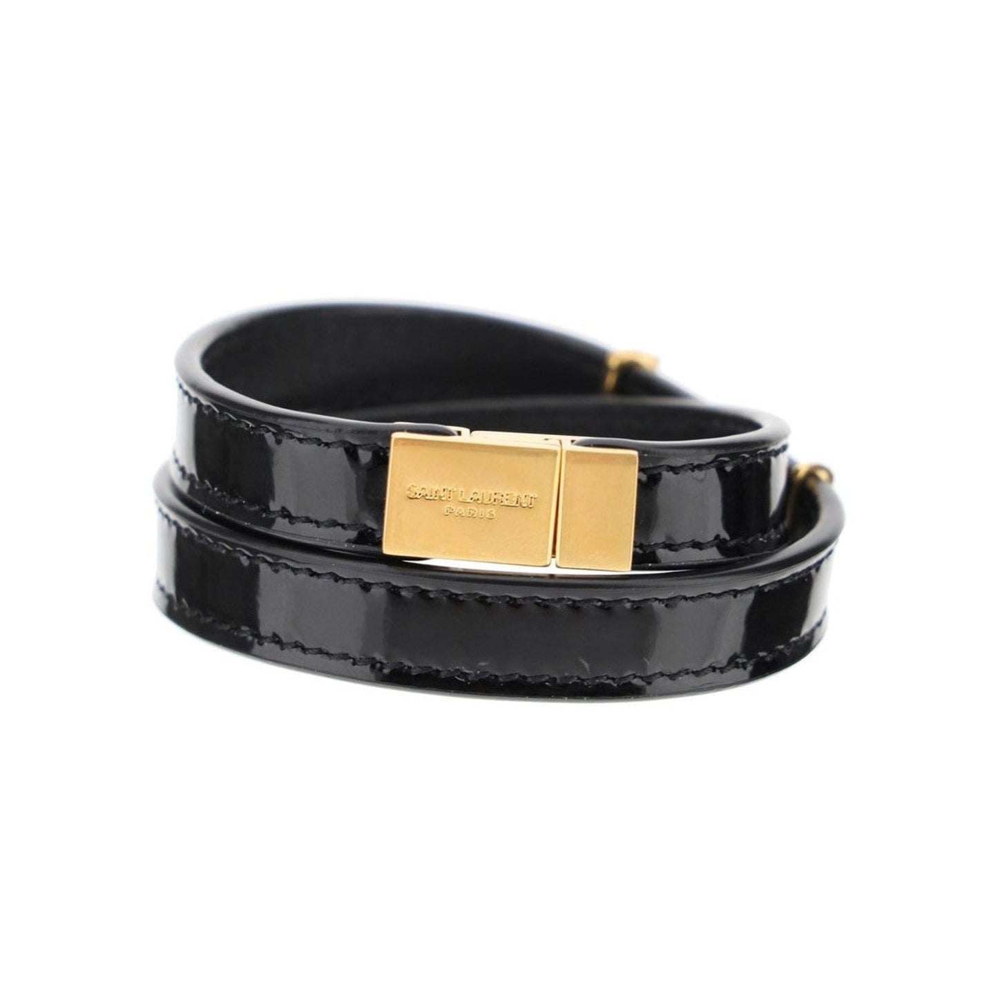 Saint Laurent Opyum Black Patent Leather Double Wrap Bracelet