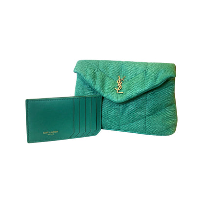 Saint Laurent Puffer Green Canvas Clutch and Card Holder