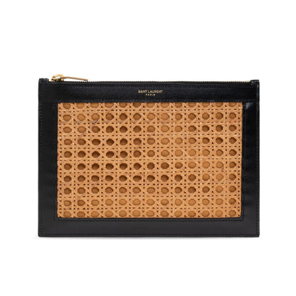 Saint Laurent Rattan Black Leather Pouch Clutch Bag 635098