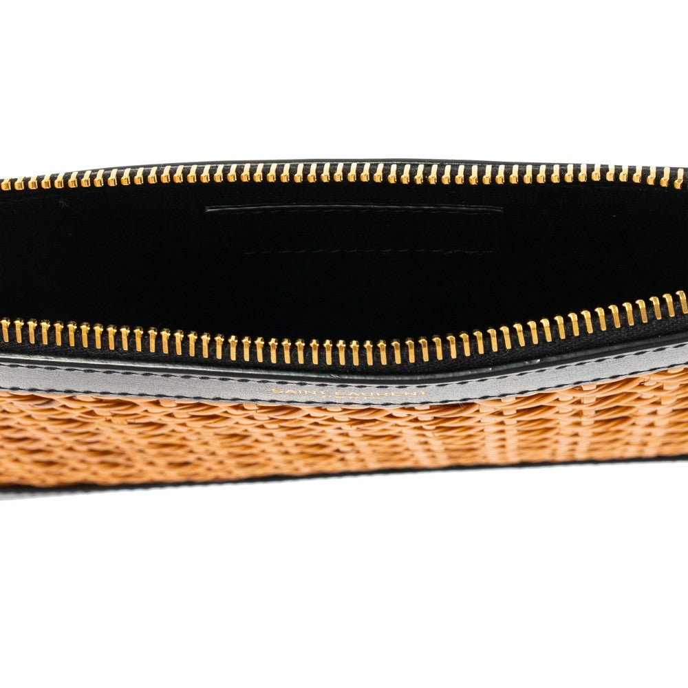Saint Laurent Rattan Black Leather Pouch Clutch Bag 635098
