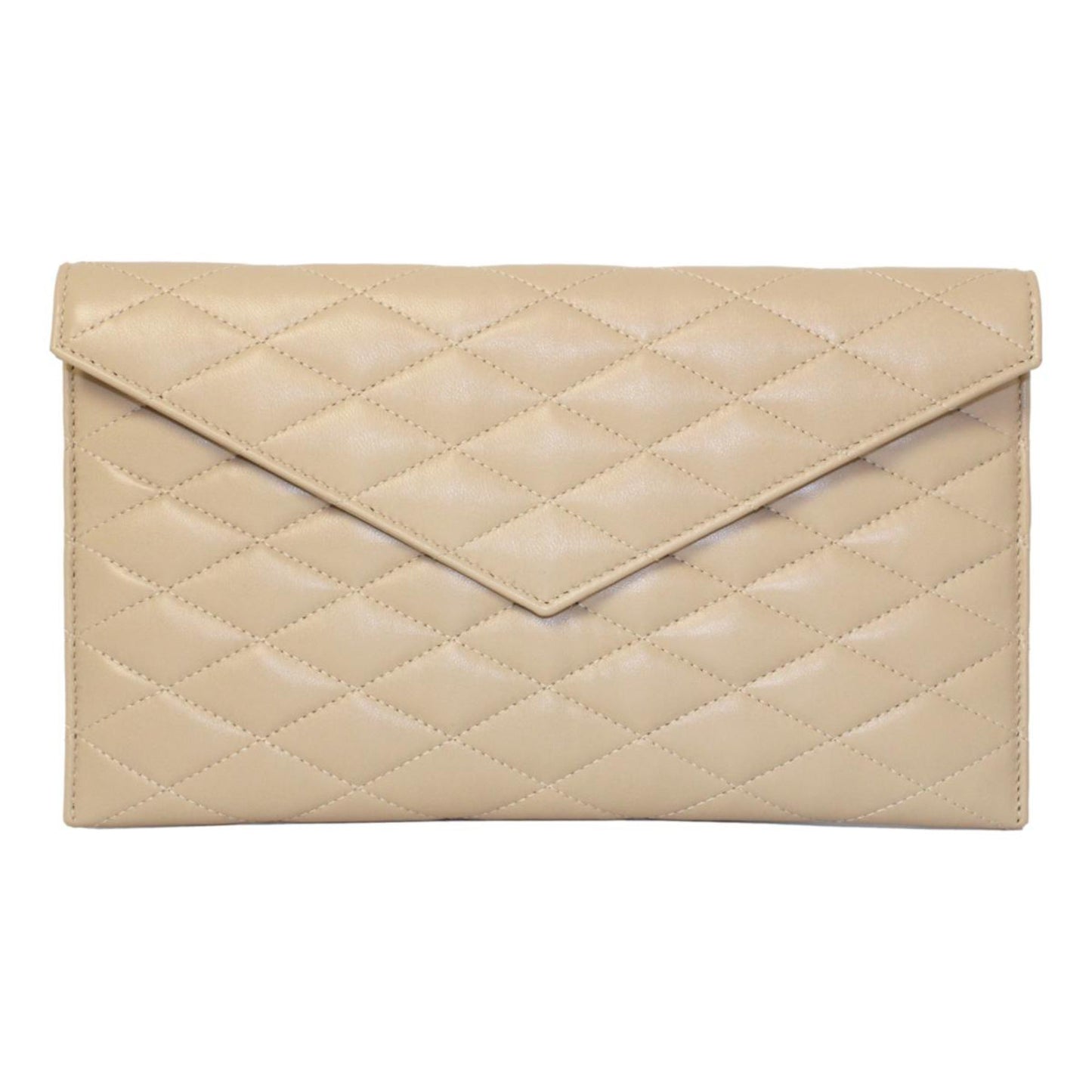 Saint Laurent Sade Logo Beige Leather Quilted Pouch Clutch Bag