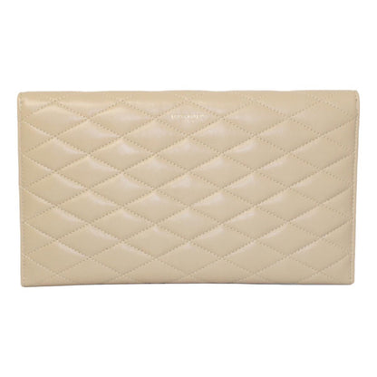 Saint Laurent Sade Logo Beige Leather Quilted Pouch Clutch Bag