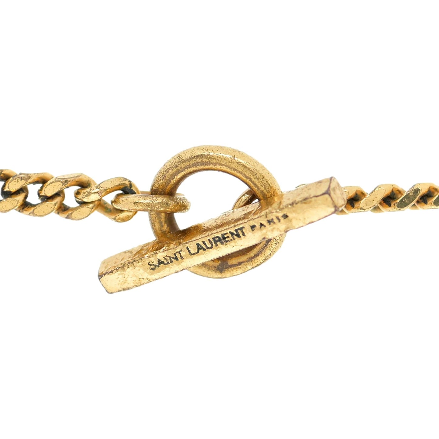 Saint Laurent Serpent Monogram Logo Tassel Gold Brass Chain Necklace