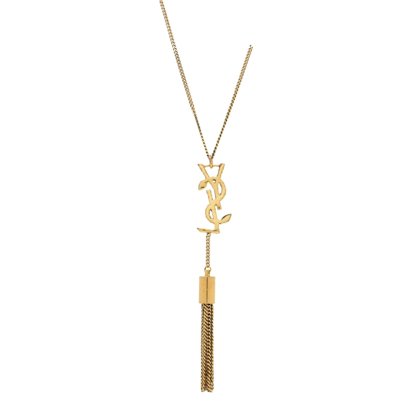 Saint Laurent Serpent Monogram Logo Tassel Gold Brass Chain Necklace