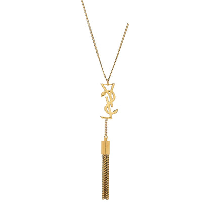 Saint Laurent Serpent Monogram Logo Tassel Gold Brass Chain Necklace