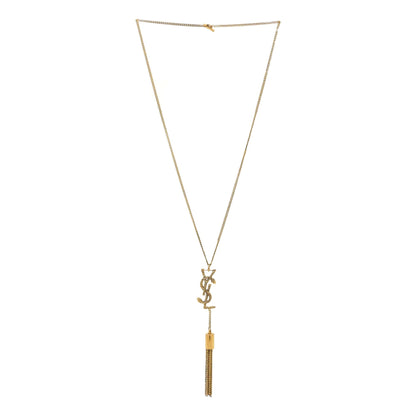 Saint Laurent Serpent Monogram Logo Tassel Gold Brass Chain Necklace