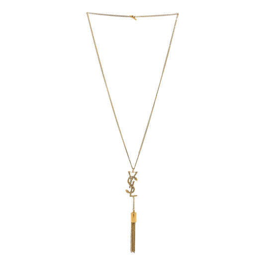 Saint Laurent Serpent Monogram Logo Tassel Gold Brass Chain Necklace